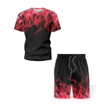 (L, Red) Men's T-shirt Suit Sports Suit Beach Shorts + T-shirt
