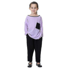 (2-3 Years, Lavender) Kids Girl Muslim Outfits Casual T Shirt Top Harem Pants Set Arab Islamic Clothes