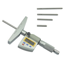 Digital Depth Micrometer Electronic Depth Gauge With LED Display, Stainless Steel, 0100mm Range, 4 Probes, Storage Case