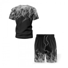 (S, Grey) Men's T-shirt Suit Sports Suit Beach Shorts + T-shirt