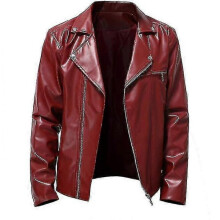 (L) Men's Multifunctional Lapel Motorcycle Jacket Black/red