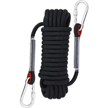 10 mm Outdoor Climbing Rope, Static Climbing Rope, Tree Climbing Abseil Rope, Escape Nylon Rope with 2 Steel Hooks (Black)
