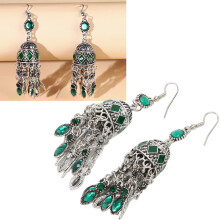 Hangende oorbellen in hol brons design, vintage etnische bohemian lange klokoorbellen, exotische Indiase sieraden, bohemian handgemaakte