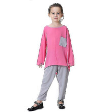 (11-12 Years, Rose Red) Kids Girl Muslim Outfits Casual T Shirt Top Harem Pants Set Arab Islamic Clothes