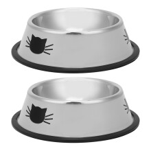 Adorables cuencos de acero inoxidable para gatos, comedero para mascotas fácil de limpiar con base antideslizante y anillo de goma extraíble,