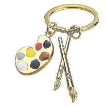 (Gold) Artist Paint Palette Keychain, Painters Gifts Paint Brushes Pendant Tw