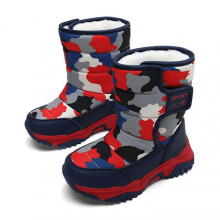 (26, Dark Blue Red) Winter Boys Girls Velvets Snow Boots Slip Resistant Cold Weather Shoes for Winter Outdoor