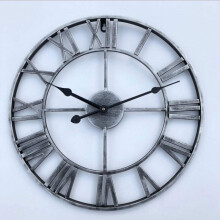 Big Roman Numerals Giant Open Face Metal Wall Clock Outdoor Garden 16 Inch 40 CM Silver Wrought Iron