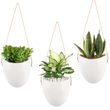 Hanging Pot for Plants, Ceramic Flower Pots, Pack of 3, Boho Hanging Basket, White/Opulent Garden Ref: 2056