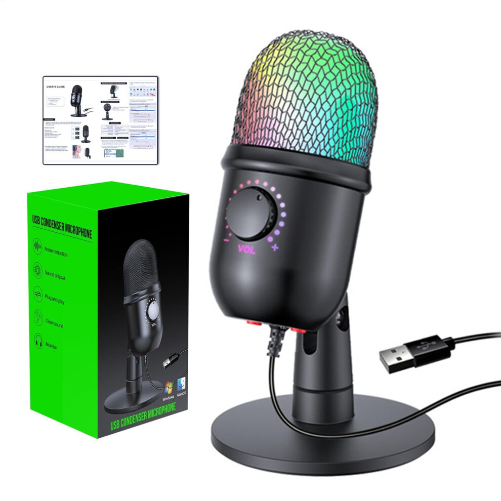 Usb Microphone For Pc Desktop Gaming Condenser, Rgb Lighting Usb Computer Microphone For Recording, Compatible With Pc 9426802906790