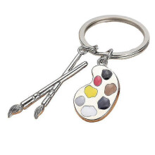 (Silver) Artist Paint Palette Keychain, Painters Gifts Paint Brushes Pendant Tw