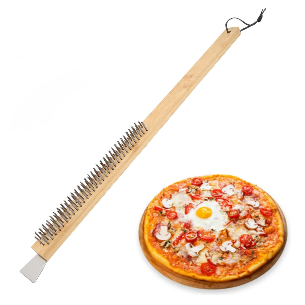 Pizza Oven Brush With Scraper, Pizza Stone Cleaning Brush, Wire Brush With Wooden Handle 9001264077082