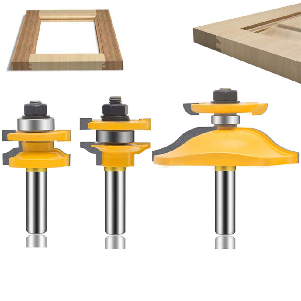 Router Bit Set 1/2Inch Shank, 3Piece Round Over Ogee Raised Panel Bits, Carbide Groove Tongue Milling Tool Orange 9119770788696