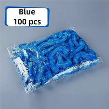 (Blue) 100Pcs Disposable Shower Bonnet Bath Elastic Cap Waterproof Woman Head Hair Cover Dye Bathing Sauna Hat Plastic