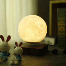 Levitating Moon Lamp Floating And Spinning In Air Freely with Luxury Wooden Base And 3d Printing Led Tw