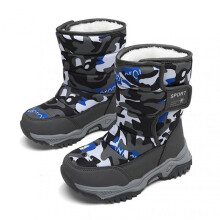 (33, Camouflage Gray) Winter Boys Girls Velvets Snow Boots Slip Resistant Cold Weather Shoes for Winter Outdoor