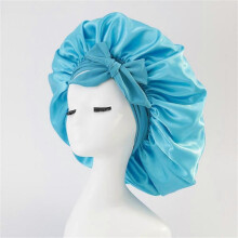 (SKY BLUE) Women Satin Tie Bonnet Spandex Wide Stretchy Band Long Tail Satin Cheveux Nuit Silk Sleeping Night Cap Bonnets for Women