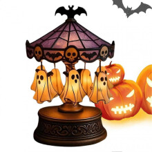 Light up Ghost Carousel Halloween Spooky Carousel Lamp Decorations Floating Ghost Indoor Table Decor for Kitchen Living Room