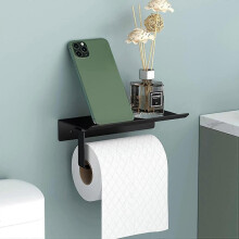 Toilet Paper Holder Aluminum Wall Mount Roll Holder with Spacious Shelves, Wall Mounted Toilet Paper Holder Tw