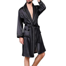 (XL, Black) Seeunique Men's Satin Robe With Shorts - Nightgown Soft Printed Bathrobes Pajamas Tw