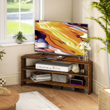 HOMCOM Corner TV Stand, TV Unit with Open Shelves for 47 Inch TV, Brown