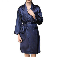 (XL, Dark Blue) Seeunique Men's Satin Robe With Shorts - Nightgown Soft Printed Bathrobes Pajamas Tw
