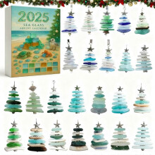 Advent Calendar 2025 24 Days Christmas Countdown Calendar with Natural Sea Glass Xmas Tree Ornaments