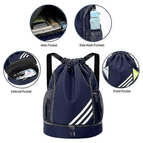 (Blue)2023 New Design Sports Backpacks Multi-pocket Large Capacity Waterproof And Durable Drawstring Backpack Tw 2