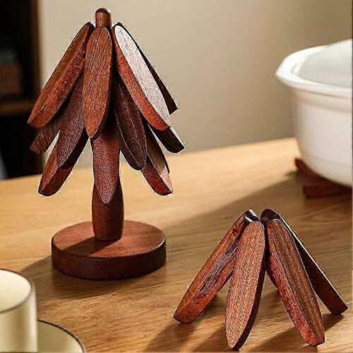 (B, walnut) Hot Dish Coaster with Tree-shaped innovative Tree Shape Trivet Set for Elegant Table Setting 2