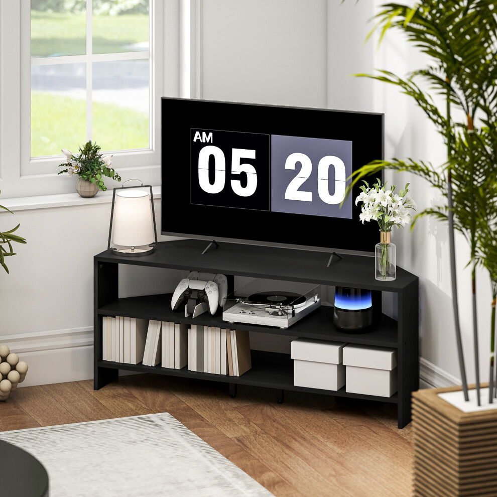 Rackhams Black Corner Tv Stand, Tv Unit With Open Shelves For 47 Inch Tv, - Image 7
