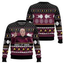 (XL, EL40024) Captain Picard Ugly Christmas Sweater Make It So Funny Xmas Party Wear Novelty Holiday Pullover Plus Size Christmas Gifts