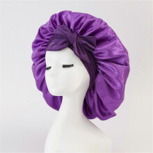 (Purple) Sleeping Hat Women Satin Solid Night Sleep Cap Hair Care Bonnet Nightcap For Women Men Unisex Cap Bonnet De Nuit Shower Turban