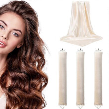 (beige) Heatless Hair Curler 27cm Sleep-friendly Heatless Curling Wand 3.5 Diameter Large Wave Curling Wand
