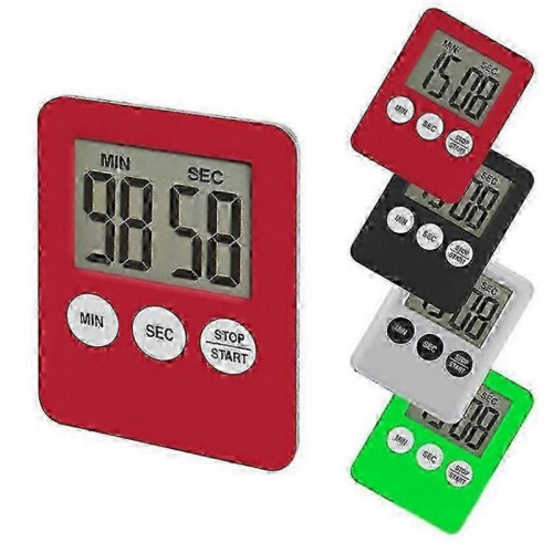 (red) 5 Colors Thin LCD Digital Screen Kitchen Timer Square Cooking Count Up Countdown Alarm Magnet Clock 25-26 1