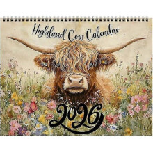 (1PC) Highland Cow Calendar 2026, Highland Cow Wall Calendar 2026, Watercolour Cows Monthly Planner Scottish Wall Art Decor