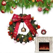 (A) Christmas Door Wreath Cute Hangable Realistic Door Christmas Wreath With Bell For Window Mantel Indoor Restaurant Wall Fence-C