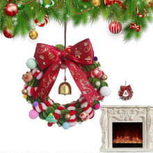 (B) Christmas Door Wreath Cute Hangable Realistic Door Christmas Wreath With Bell For Window Mantel Indoor Restaurant Wall Fence-C