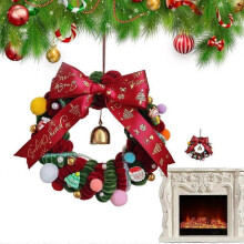 (C) Christmas Door Wreath Cute Hangable Realistic Door Christmas Wreath With Bell For Window Mantel Indoor Restaurant Wall Fence-C