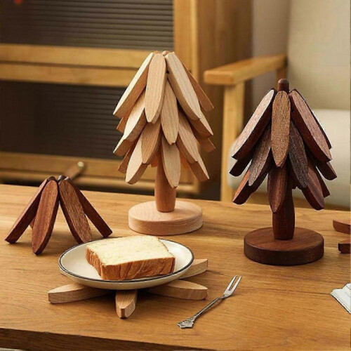 (A, walnut) Hot Dish Coaster with Tree-shaped innovative Tree Shape Trivet Set for Elegant Table Setting 1