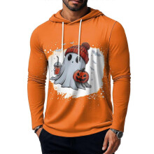 (XXXL, C) Halloween Themed Men'S Hooded Sweatshirt T-Shirt Top Pumpkin Bow Decoration Ink Print Halloween Wear Top