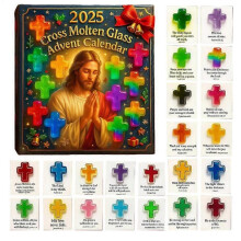 Christmas Countdown Calendar 2025 2D Acrylic Stained Glass Cross Ornament 24 Days Bible Verse