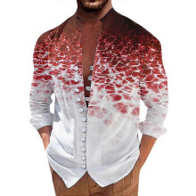 (S, SJTTTA084) Men Printed Flower Shirts Harajuku Top Casual Long Sleeve Single Breasted Standing Collar Shirt Homme Camisas Masculin