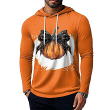 (M, A) Halloween Themed Men'S Hooded Sweatshirt T-Shirt Top Pumpkin Bow Decoration Ink Print Halloween Wear Top