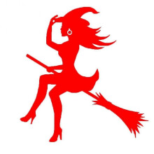 (Red) Funny Broom Witch Reflective Car Vehicle Body Window Bumper Decals Sticker Decor