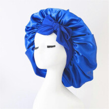 (Blue) Women Satin Tie Bonnet Spandex Wide Stretchy Band Long Tail Satin Cheveux Nuit Silk Sleeping Night Cap Bonnets for Women