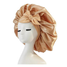 (Gold) Women Satin Tie Bonnet Spandex Wide Stretchy Band Long Tail Satin Cheveux Nuit Silk Sleeping Night Cap Bonnets for Women