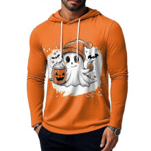 (XXXL, G) Halloween Themed Men'S Hooded Sweatshirt T-Shirt Top Pumpkin Bow Decoration Ink Print Halloween Wear Top