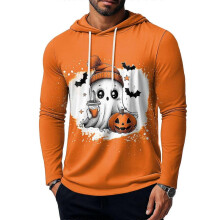 (XXL, F) Halloween Themed Men'S Hooded Sweatshirt T-Shirt Top Pumpkin Bow Decoration Ink Print Halloween Wear Top