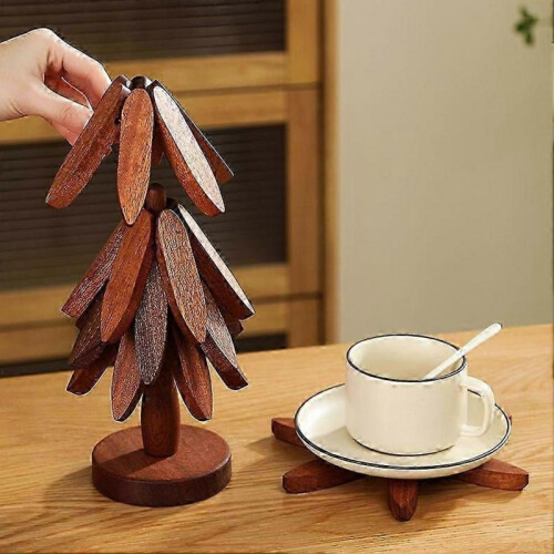 (B, Log color) Hot Dish Coaster with Tree-shaped innovative Tree Shape Trivet Set for Elegant Table Setting 2