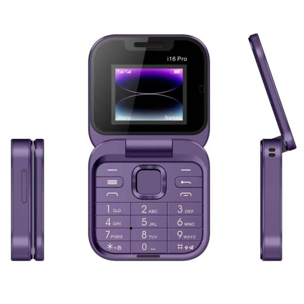 Senior Flip Phone 1.77Inch Display 2G Button Phone Foldable Dual Sim Fm Radio Alarm Calendar Flashlight Purple 9426802907810